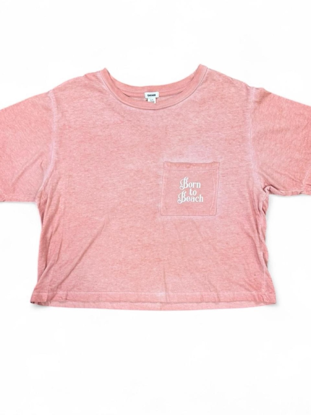 Garage Pink Born to Beach Cropped Graphic Pocket Tee Women’s Size S Petite